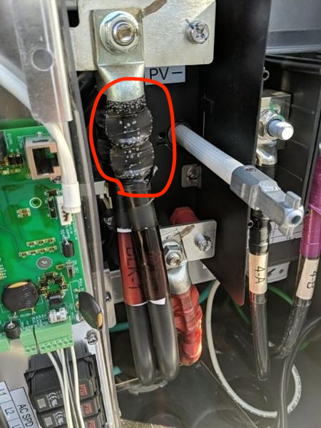 An image of an improperly crimped lug, which created a bad connection and caused a heating issue